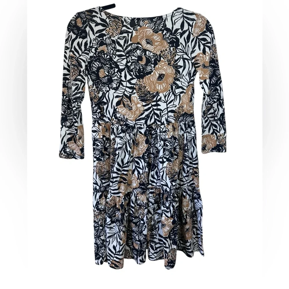 Lilly Pulitzer Floral Brown Black and‎ White Lap Dress Long Sleeve Fall Preppy